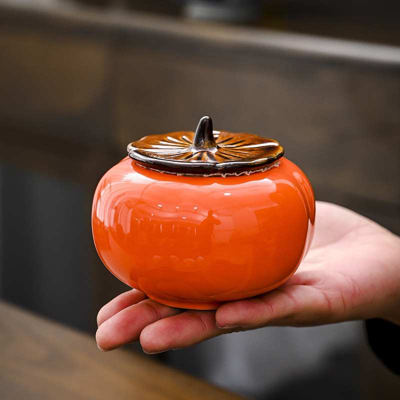 柿子茶叶罐事事如意陶瓷密封防潮喜糖储物罐创意结婚伴手实用礼品