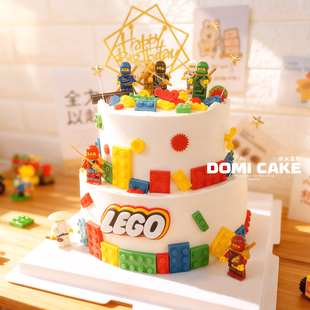 乐高积木幻影忍者双层生日蛋糕动物奶油男孩生日10周岁派对上海