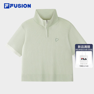 FILA 2026夏新款 休闲紧身立领短装 上衣 FUSION斐乐潮牌女子编织衫