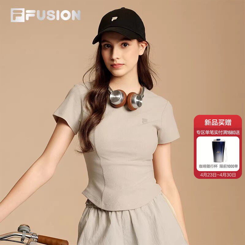 FILA FUSION斐乐潮牌女子针织短袖衫2026夏季新款简约紧身运动T恤