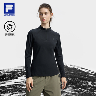 新款 FILA 2025冬季 衫 户外运动加绒半拉链长T 斐乐官方女子针织长袖