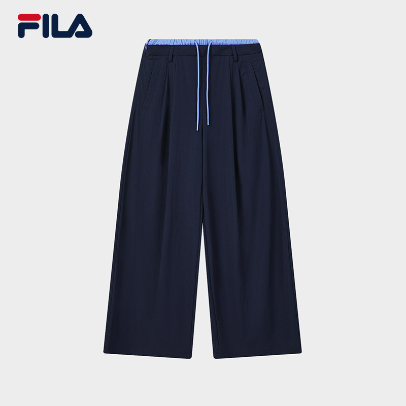 FILA 斐乐官方女士梭织长裤2026夏新款休闲宽松裤子双腰头阔