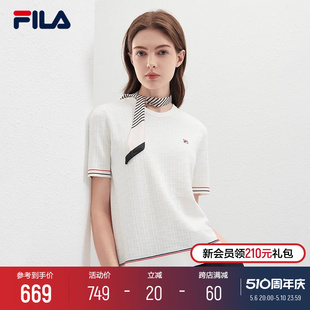 休闲简约基础短袖 FILA 上衣 时尚 新款 斐乐官方女子编织衫 2024夏季