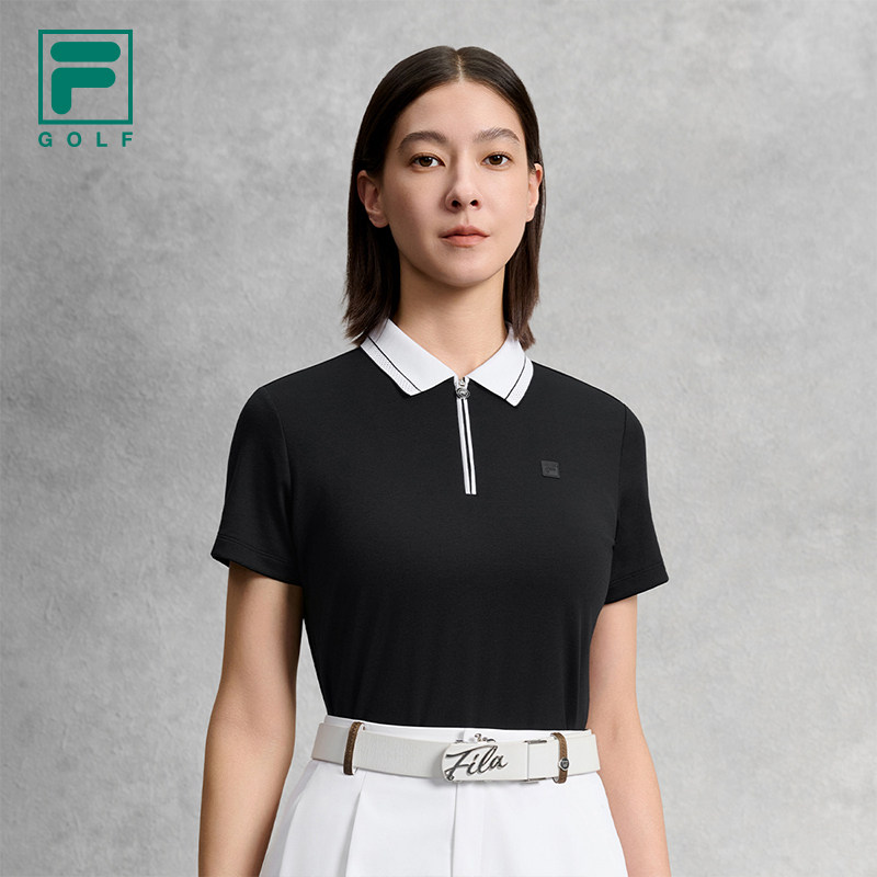 FILA 斐乐官方女子针织短袖POLO衫2026秋新款高尔夫运动羊毛上衣