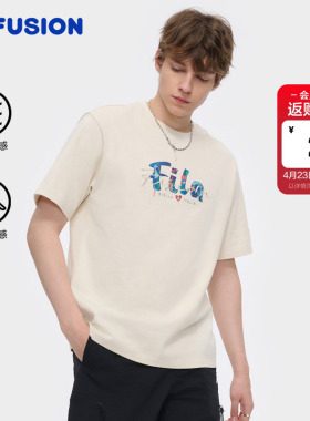 FILA FUSION斐乐潮牌情侣款针织短袖衫夏新款凉感纯棉T恤男女