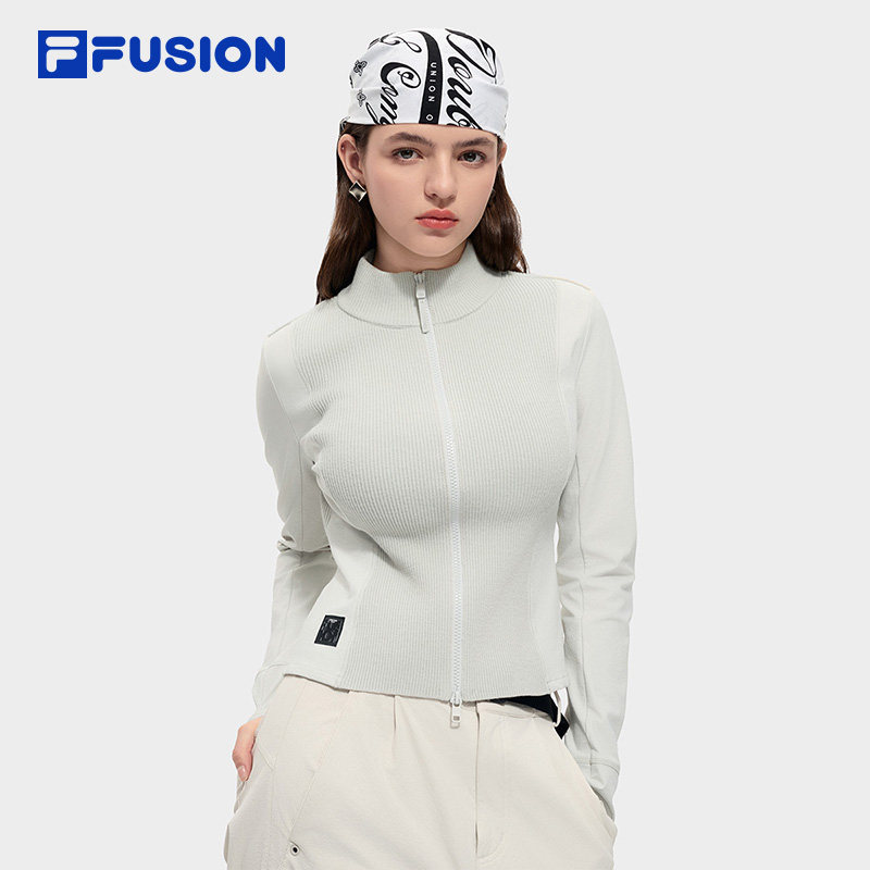 FILA FUSION斐乐潮牌编织外套女2026春新款时尚修身拼