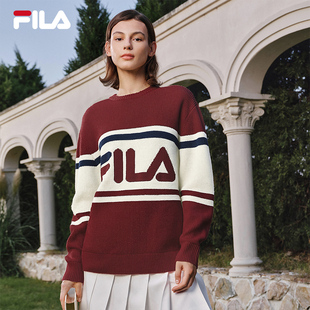 休闲撞色套头长袖 FILA 新款 女冬季 毛衣男上衣 斐乐官方情侣编织衫