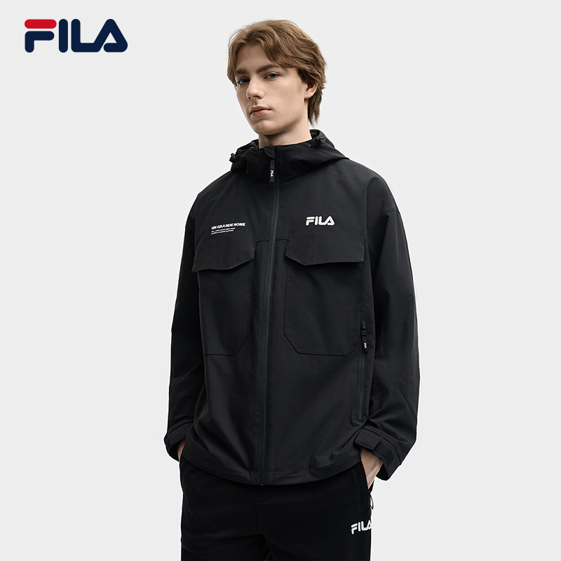 FILA 斐乐官方男士梭织外套2025秋新款时尚简约休闲宽松连帽上衣