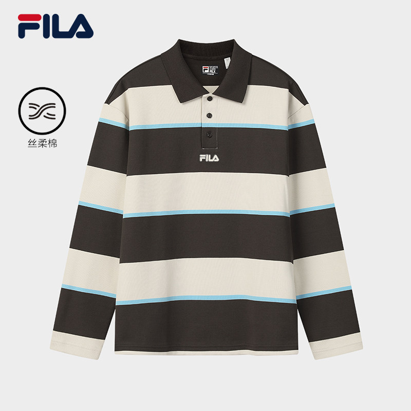 FILA 斐乐官方男子翻领长袖POLO衫2026春新款休闲拼色宽条纹上衣,运动服/休闲服装,运动POLO衫,淘宝优惠券,粉丝福利购,淘宝优惠卷
