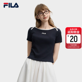 斐乐官方女子针织短袖 休闲简约显瘦修身 衫 新款 白T恤 2026夏季 FILA