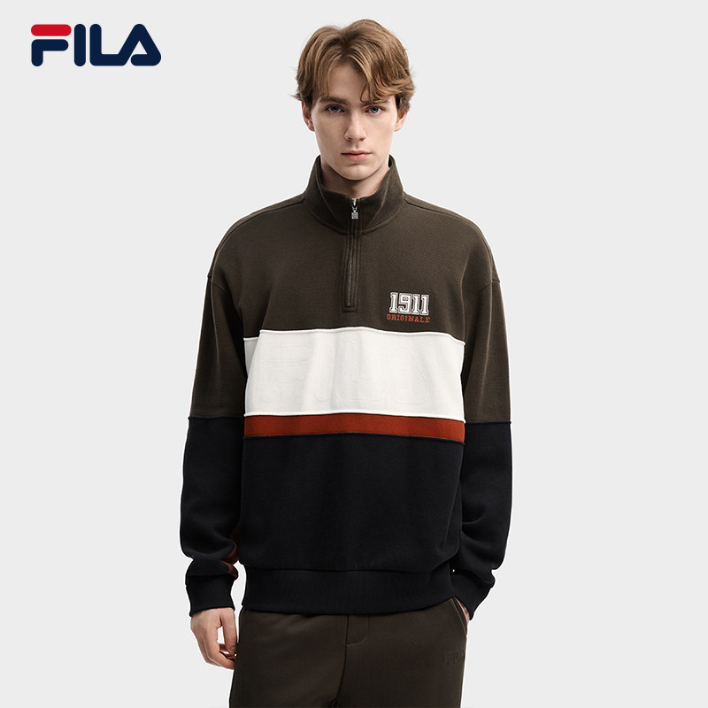 FILA 斐乐官方男子套头卫衣2026春新款时尚半拉链宽松拼色上衣