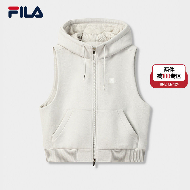 FILA 斐乐官方女羊毛连帽马甲冬季新款时尚舒适保暖毛呢马甲外套,运动服/休闲服装,棉马甲,淘宝优惠券,粉丝福利购,淘宝优惠卷