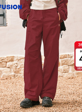 FILA FUSION斐乐潮牌梭织长裤女2026春季新款红色宽松直筒阔腿裤