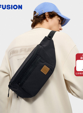 FILA FUSION斐乐男士斜挎包腰包礼物休闲黑色单肩包随身通勤包