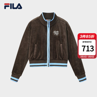 休闲宽松撞色立领保暖上衣 外套26春新款 FILA 斐乐官方女针织长袖