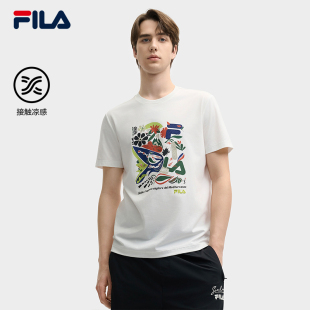 时尚 FILA 2025夏新款 衫 休闲简约基础凉感T恤 斐乐官方男子针织短袖
