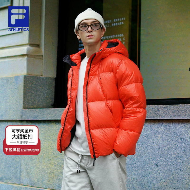 90鹅FILA飞羽斐乐羽绒服2025冬季新款运动保暖宽松红色新年