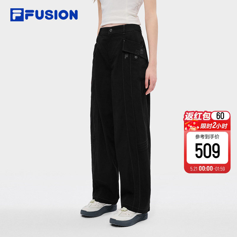 FILA FUSION斐乐潮牌梭织长裤女子2026夏季新款休闲宽
