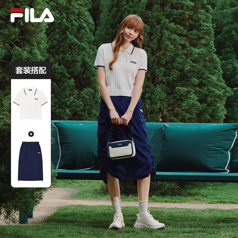 FILA斐乐官方短袖运动套装女夏季新款菁英POLO衫速干工装裙半