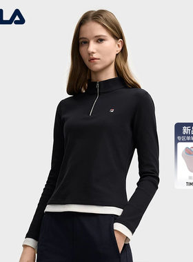 FILA 斐乐官方女子针织长袖衫秋季款时尚休闲半拉链修身长T