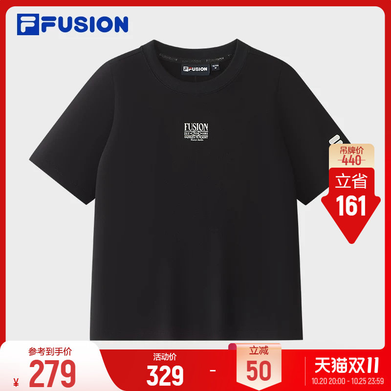 FILA FUSION斐乐潮牌针织短袖衫26秋季新款女子休闲上衣修身T恤