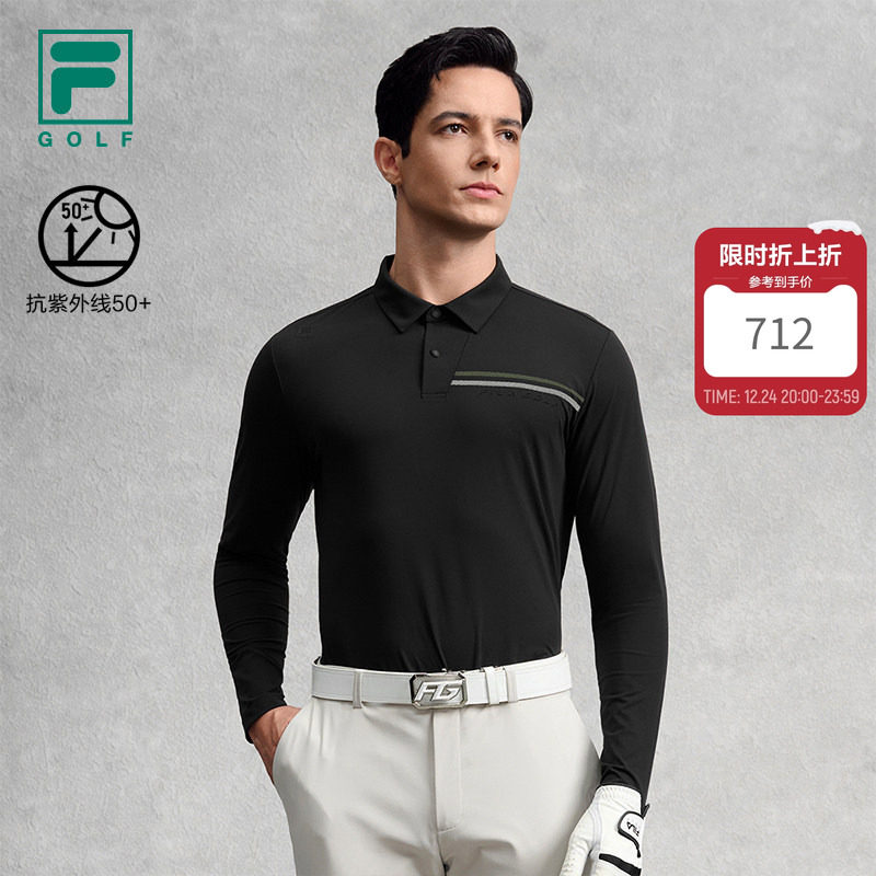 FILA 斐乐官方男子长袖POLO衫2025冬新款高尔夫运动防晒