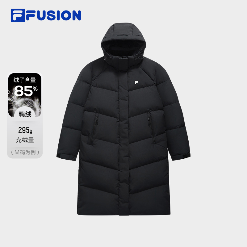 FILA FUSION斐乐潮牌长款羽绒服女2025冬季新款宽松保暖连帽外套