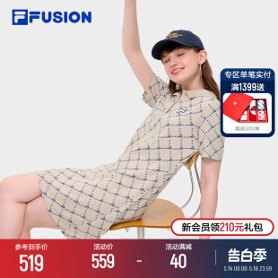 POLO连身裙老花长裙子 新款 FUSION斐乐潮牌连衣裙女2024夏季 FILA