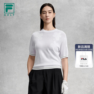 FILA 2026夏新款 高尔夫运动简约宽松短袖 上衣 斐乐官方女子编织衫