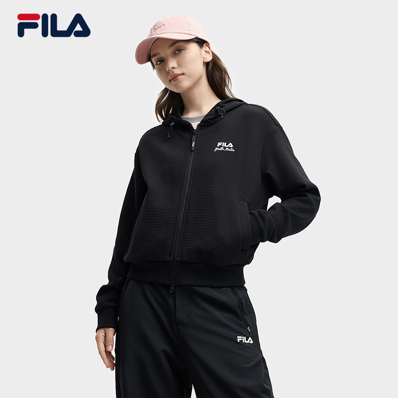FILA 斐乐官方女士针织连帽外套2025秋新款时尚简约休闲宽松上衣