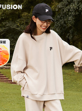 FILA FUSION斐乐潮牌情侣加绒卫衣秋季宽松圆领时尚休闲男女上衣