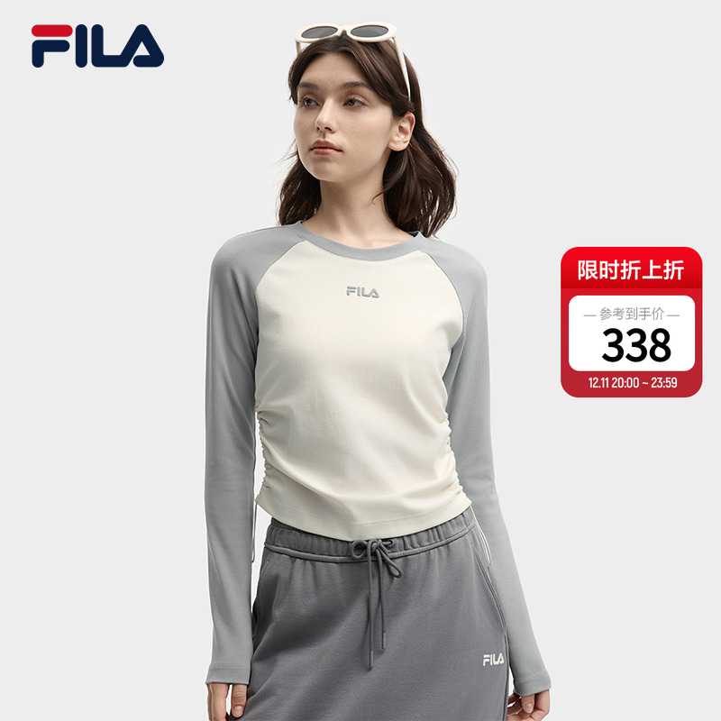 FILA斐乐修身插肩袖抽绳长袖T恤