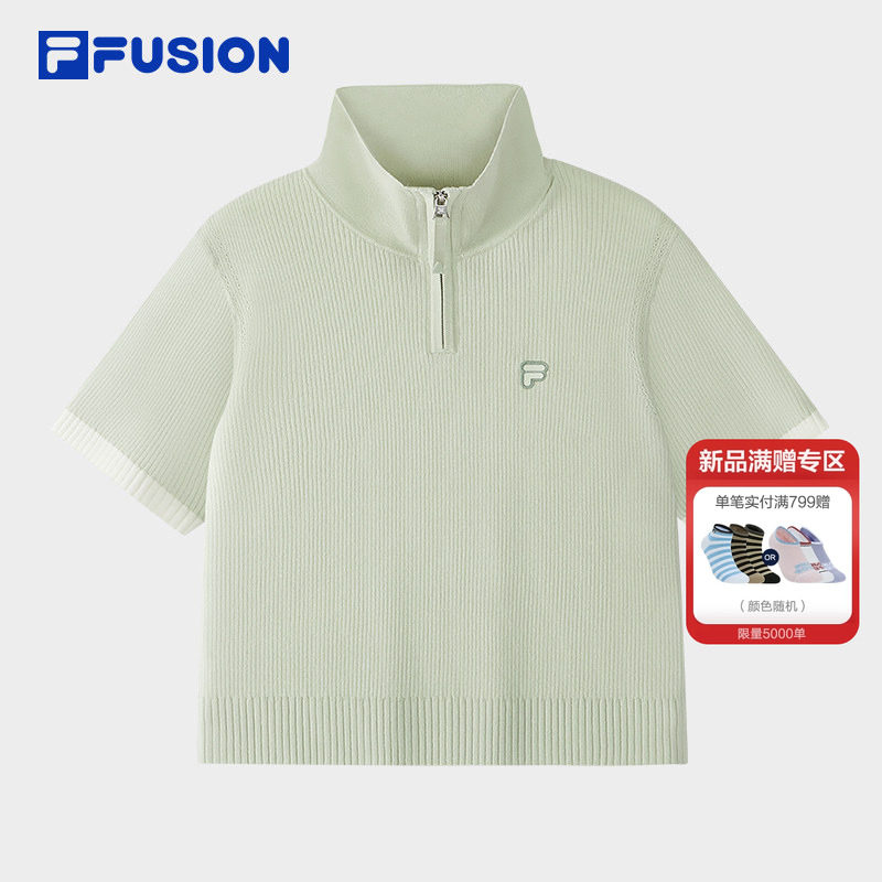 FILA FUSION斐乐潮牌女子编织衫2026夏新款休闲紧身立领短装上衣