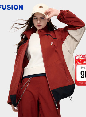 FILA FUSION斐乐潮牌情侣梭织外套2026春新年款时尚宽松红色上衣