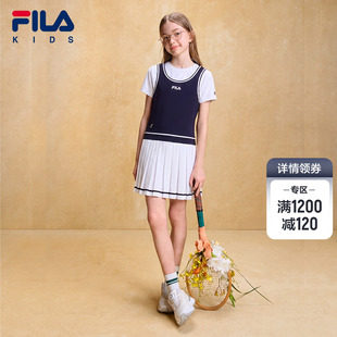 FILA KIDS斐乐童装女大童连衣裙2026秋季新款儿童网球运动针织裙