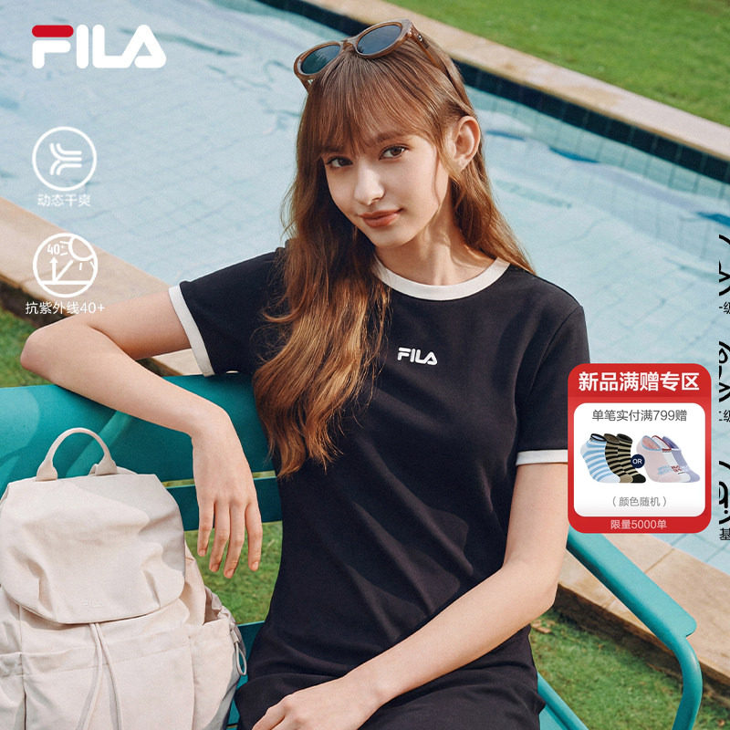 FILA 斐乐官方女子连衣裙2026夏季新款时尚休闲防晒运动修身T恤裙