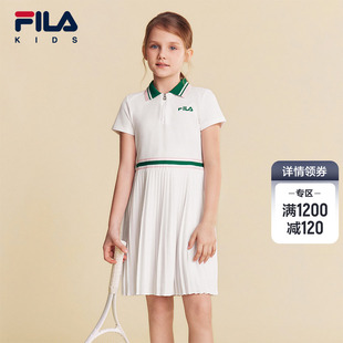FILA KIDS斐乐童装女大童连衣裙夏季款时尚运动翻领学院风百褶裙