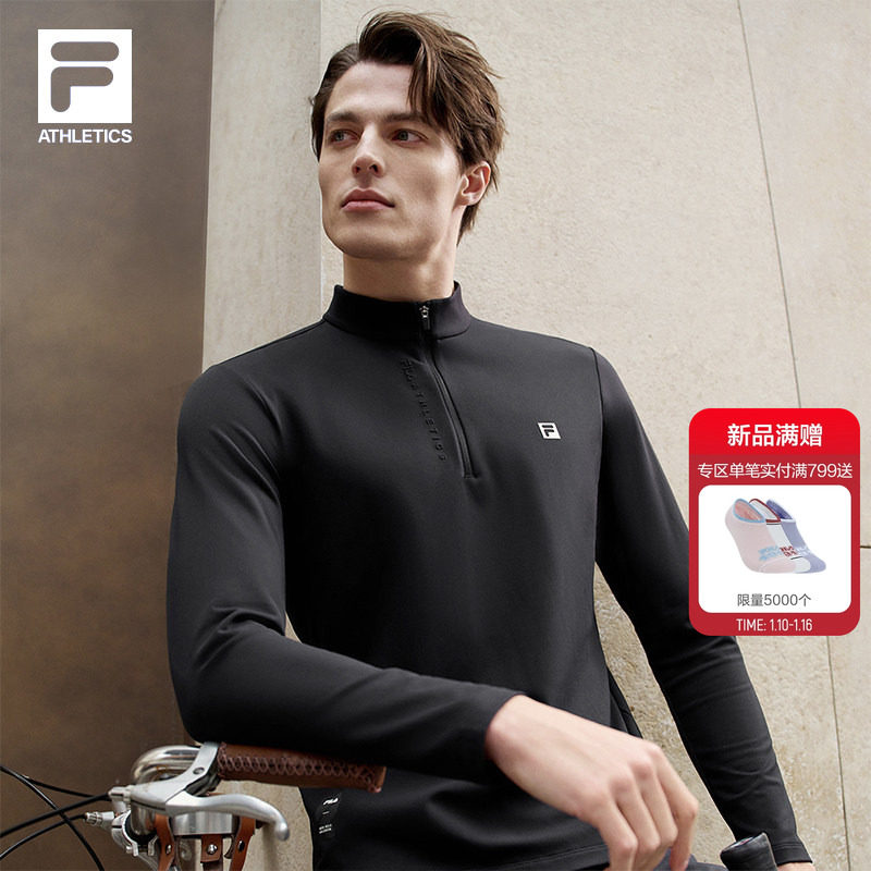 FILA 斐乐官方男子长袖上衣2026春季新款健身加绒运动简约基础长T