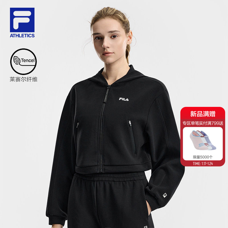 FILA 斐乐官方女士针织连帽外套2026春新款健身运动宽松短款上衣,运动服/休闲服装,运动茄克/外套,淘宝优惠券,粉丝福利购,淘宝优惠卷