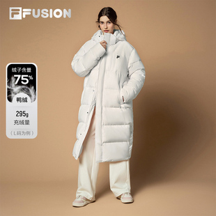 新款 FILA 羽绒服2025冬季 长款 宽松连帽外套 FUSION斐乐潮牌情侣款