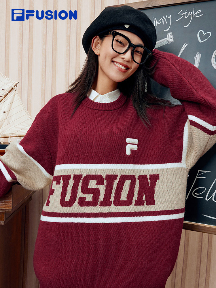 FILA FUSION 휠라 트렌디 브랜드 커플 스타일 니트 스웨터 2024 가을 신작 캐주얼 루즈 스웨터 탑