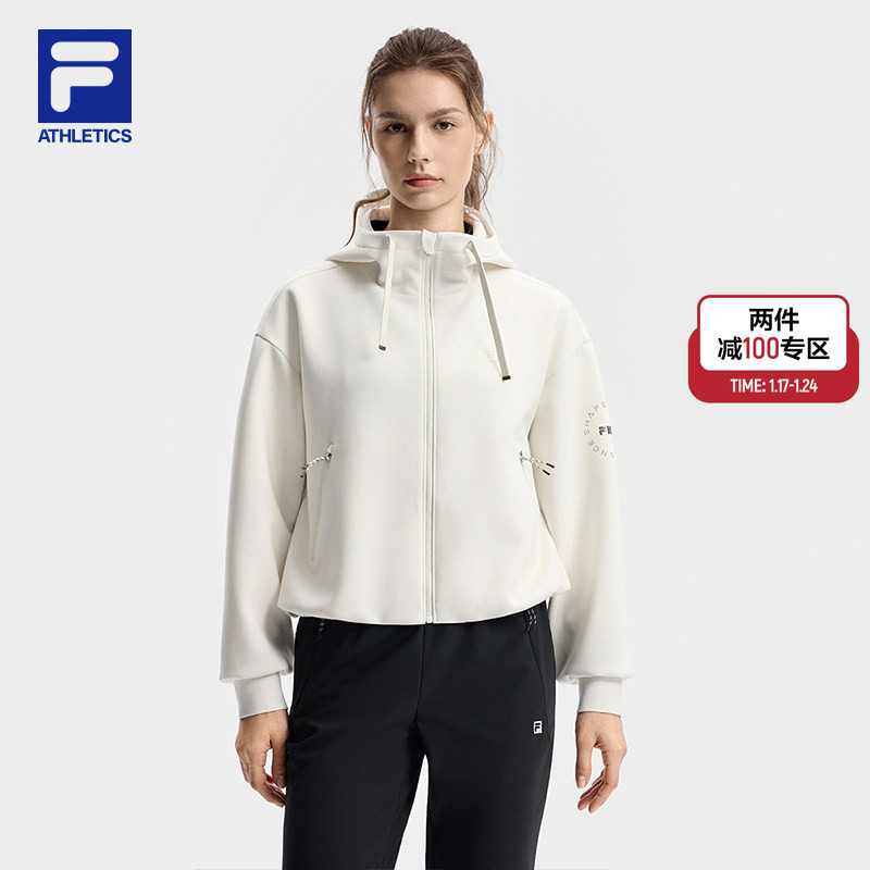 FILA 斐乐官方女士针织连帽外套2025冬新款健身运动简约宽松上衣,运动服/休闲服装,运动茄克/外套,淘宝优惠券,粉丝福利购,淘宝优惠卷