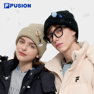 FILA FUSION斐乐官方帽子情侣暖暖帽针织帽纯色毛线帽女帽子