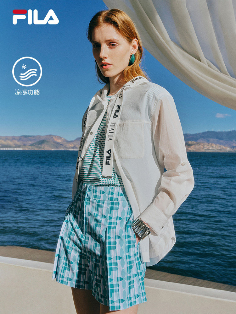 FILA 공식 여성 직조 긴팔 셔츠 2024 여름 신작 패션 캐주얼 루즈 쿨 탑