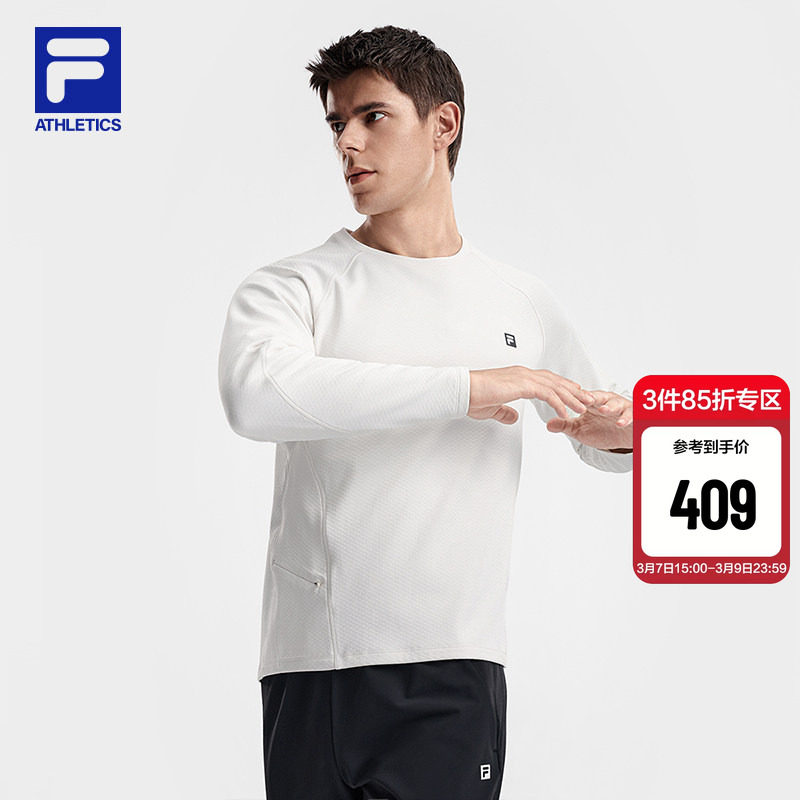 FILA 斐乐官方男子针织长袖上衣2026春季新款健身运动基础圆领长T