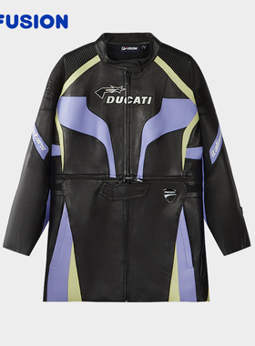 FILA FUSION｜DUCATI斐乐潮牌皮衣女2025冬新款时尚修身两穿外套