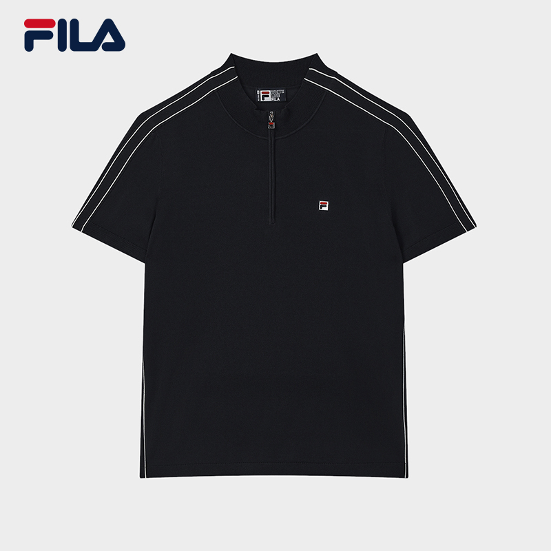 FILA 斐乐官方女子编织衫2025秋新款时尚休闲基础半拉链短袖上衣