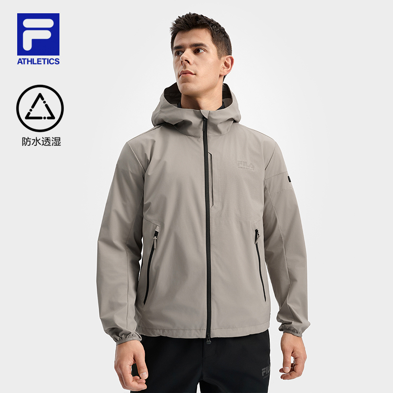 FILA 斐乐官方男士梭织外套2025秋新款户外运动宽松防水连帽上衣