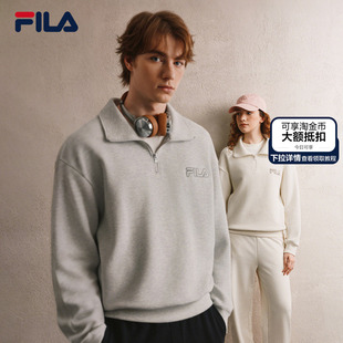 情侣华夫格翻领女上衣 新款 FILA斐乐半开襟男女同款 卫衣2025秋季