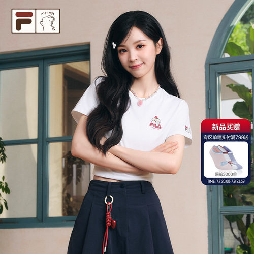 田曦薇同款FILA FUSION｜moonge 斐乐潮牌2026秋季新款女短袖T恤
